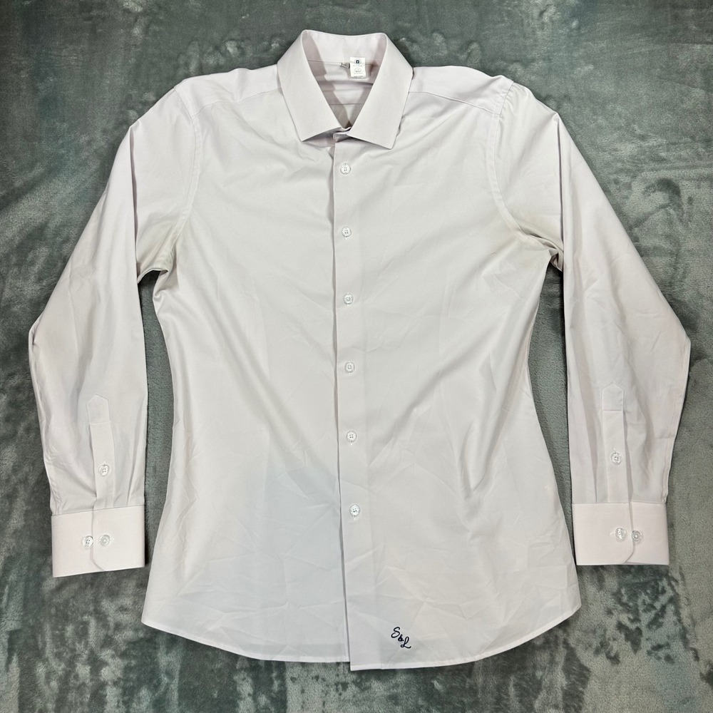 State and Liberty Athletic Fit Dress Shirt Lavender Pink Stretch Monogram RMG L